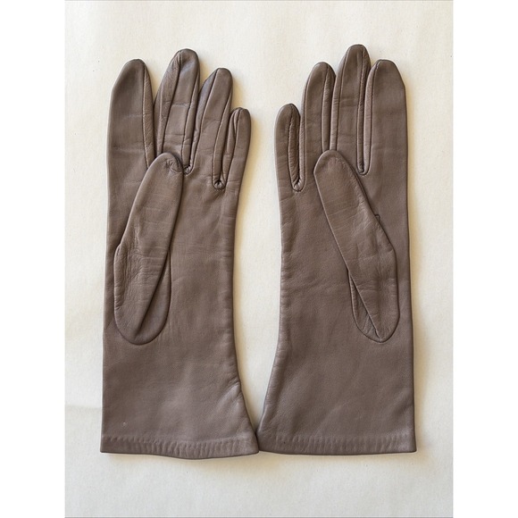 Vintage VTG Lord & Taylor Brown Taupe Silk Lined Leather Gloves Womens 7.5 - Picture 5 of 16